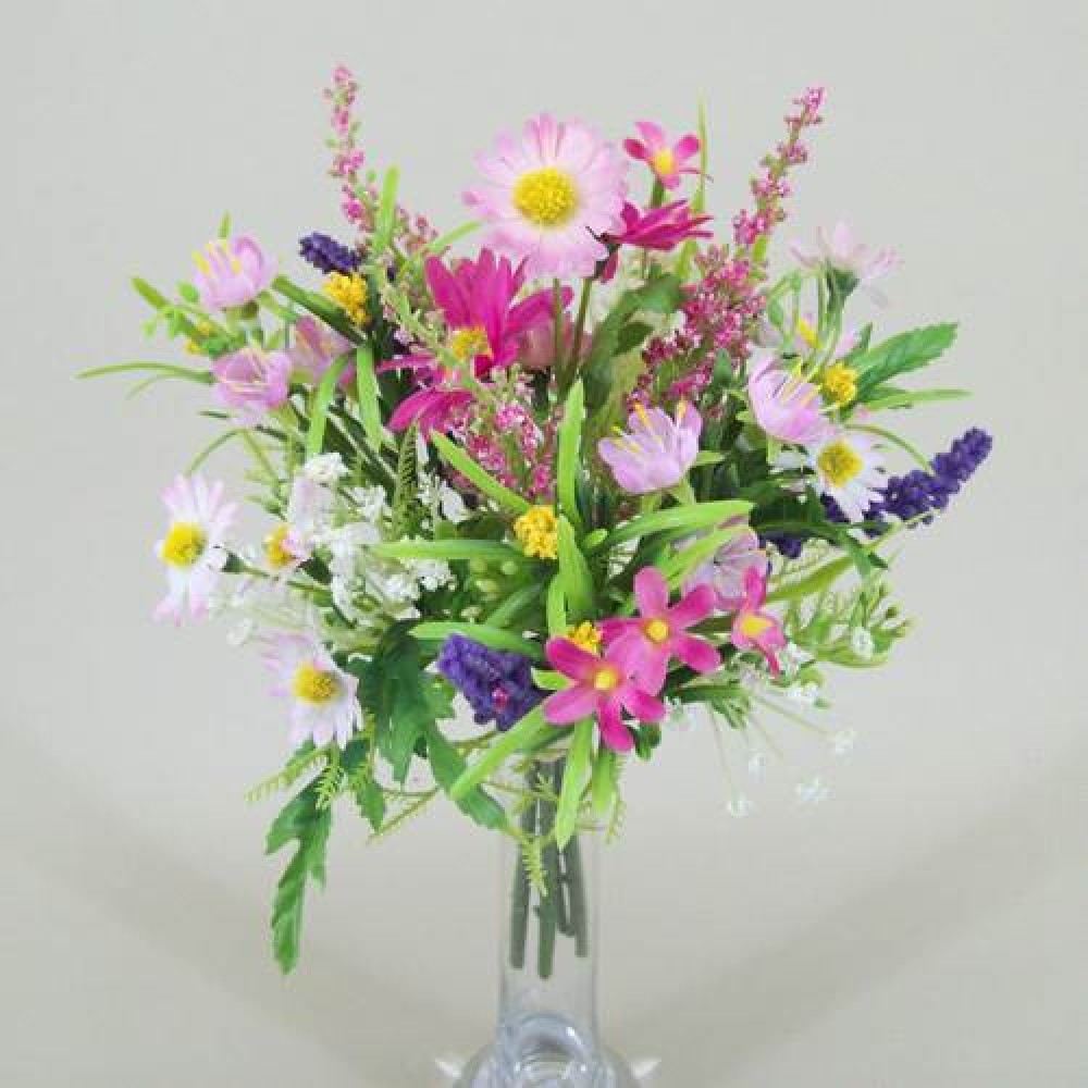 Small Artificial Daisy and Blossom Bundle Pink 23cm Artificial Flowers
